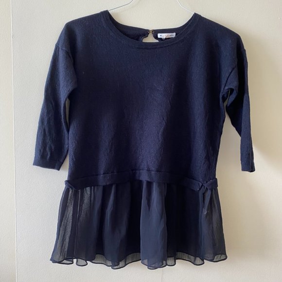 Club Monaco Navy Wool 3/4 Sleeve Scoop Neck Layered Sweater - Picture 10 of 11